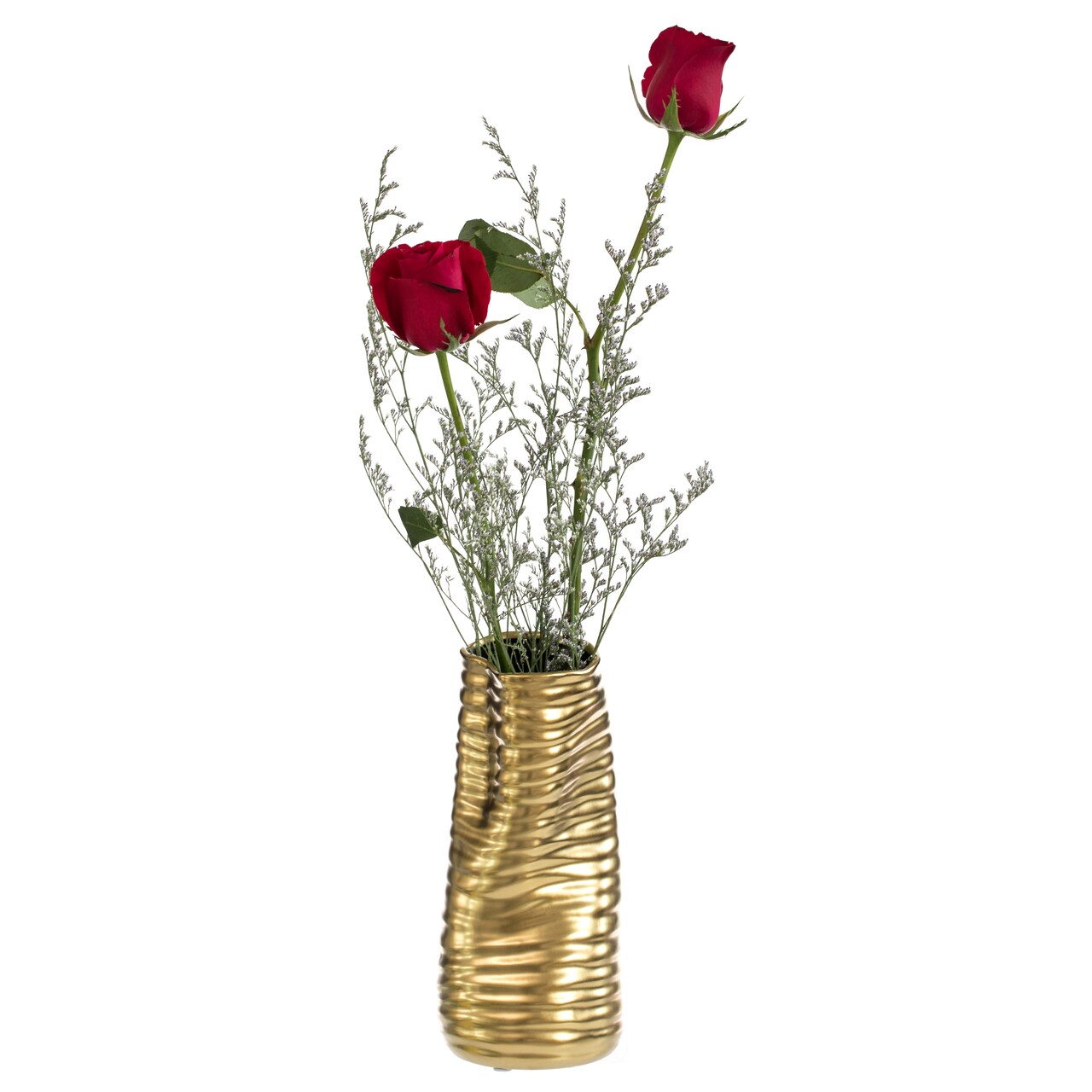9-Inch Tall Ceramic Bent Melted Modern Style Sculpture Table Centerpiece Flower Vase, a Unique and Decorative Vase in an Elegant Gold Finish, Perfect for Adding Sophistication to Home or Office Décor, Ideal for Showcasing Fresh or Dried Flowers with